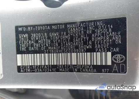 2014 Toyota Corolla L из США, поврежденный, VIN 2T1BURHE5EC099087